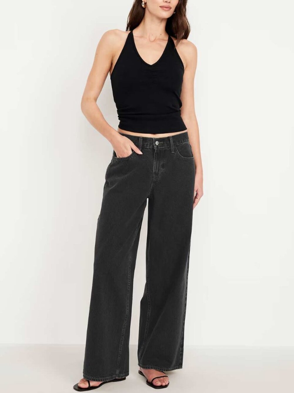 Old Navy Mid-Rise Baggy Wide-Leg Black Jeans - Women's 4 Tall
